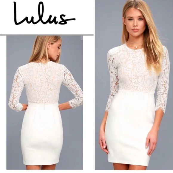 NWT Lulus White Lace Long Sleeve Bodycon Mini Dress XS - Picture 1 of 5